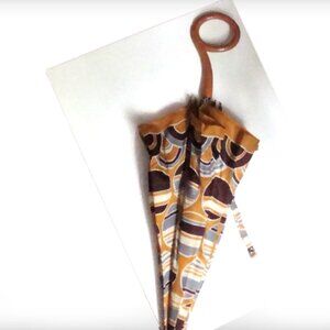 Vintage 60s Geometric Print Umbrella Unique Handle